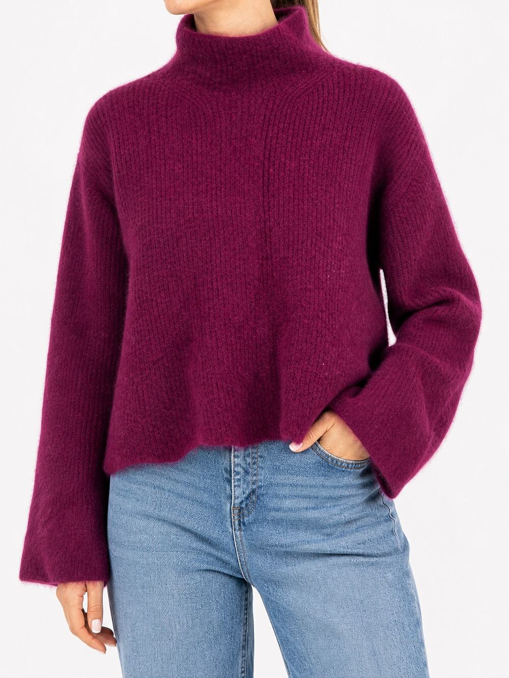 Spring + Mercer 100% Cashmere Mock Turtleneck Sweater Burgundy L Quiet Luxury
